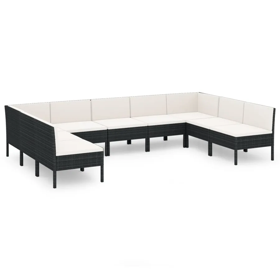 Salon de jardin 9 pcs avec coussins Résine tressée Noir - 2