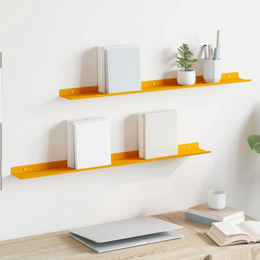 Étagère flottante 2 pcs Jaune moutarde 80 x 9 x 2,5 cm Acier