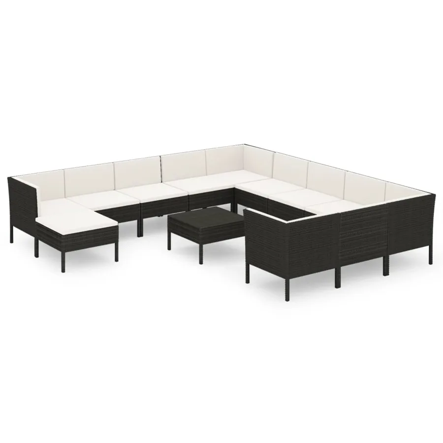 Salon de jardin 13 pcs avec coussins Résine tressée Noir - 2