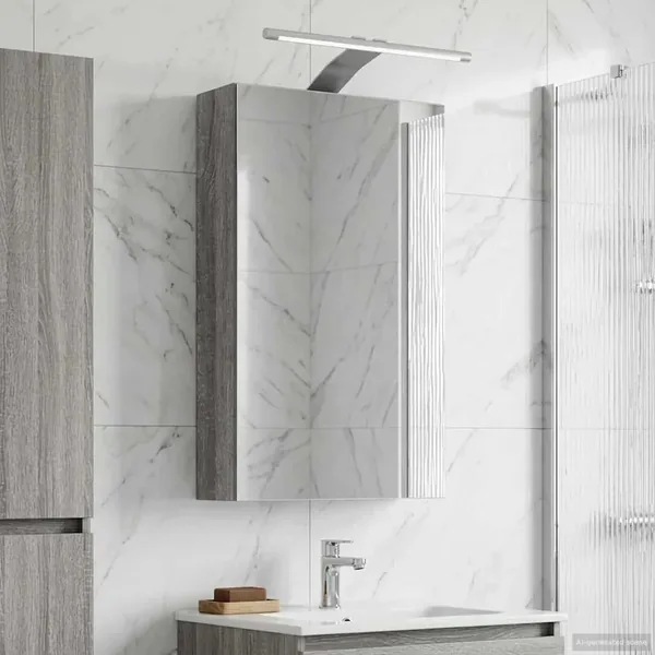 Armoire Miroir de Salle de Bain Gris Sonoma 30 x 10,5 x 50 cm