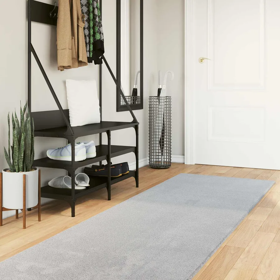 Tapis doux à poils moyens et lavable HUARTE Gris 80 x 300 cm