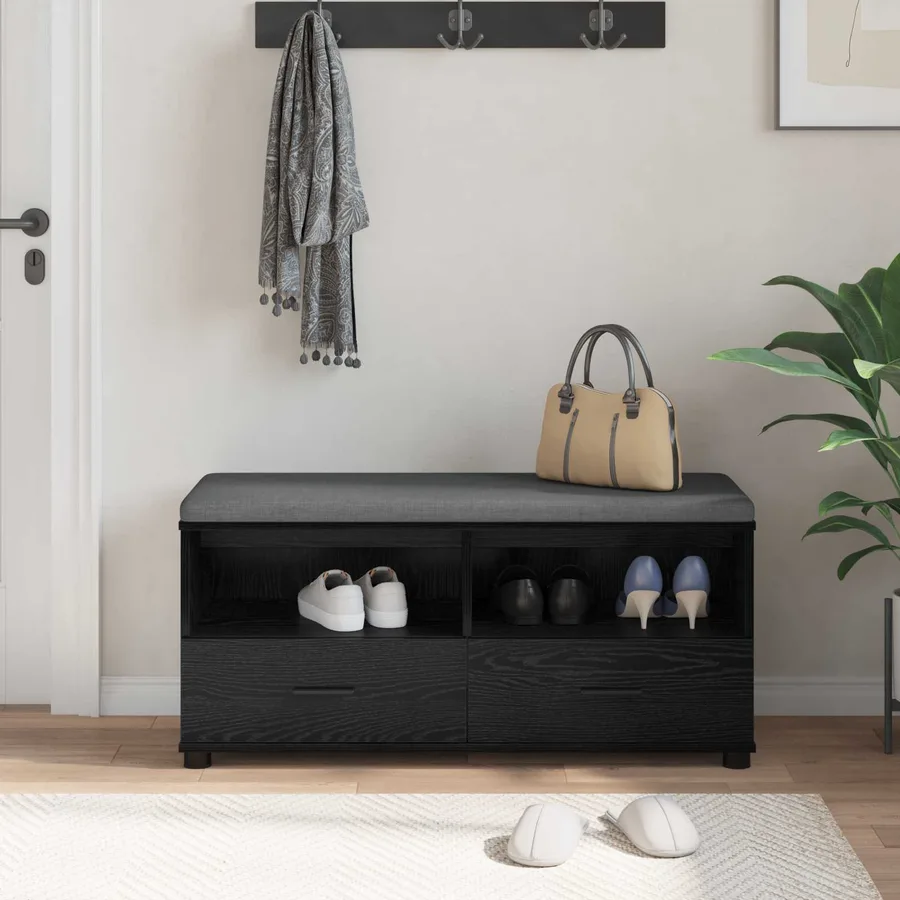 Banc d'entrée avec coussin Chêne Noir 100 x 38 x 46 cm - 4