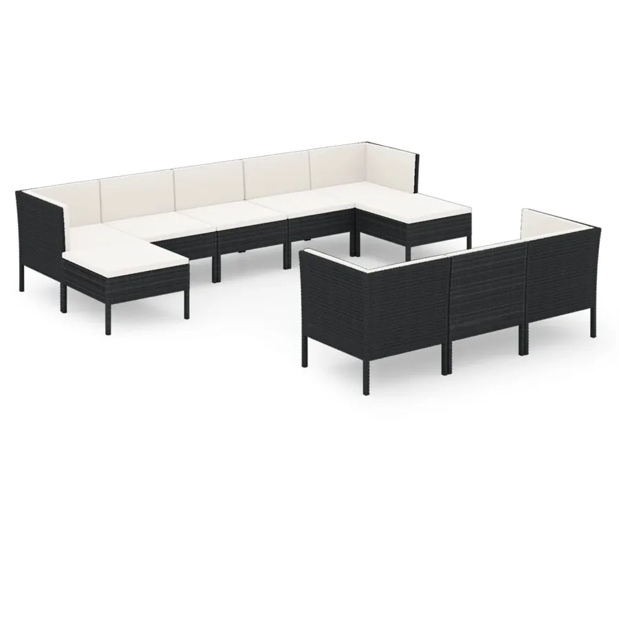 Salon de jardin 10 pcs avec coussins Résine tressée Noir - 2