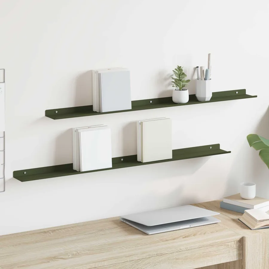 Étagère flottante 2 pcs Vert olive 100 x 9 x 2,5 cm Acier