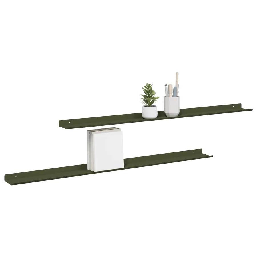 Étagère flottante 2 pcs Vert olive 100 x 9 x 2,5 cm Acier - 3