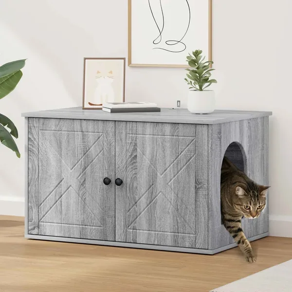 Maison pour chat Gris Sonoma 85 x 55 x 50 cm Bois d'ingénierie