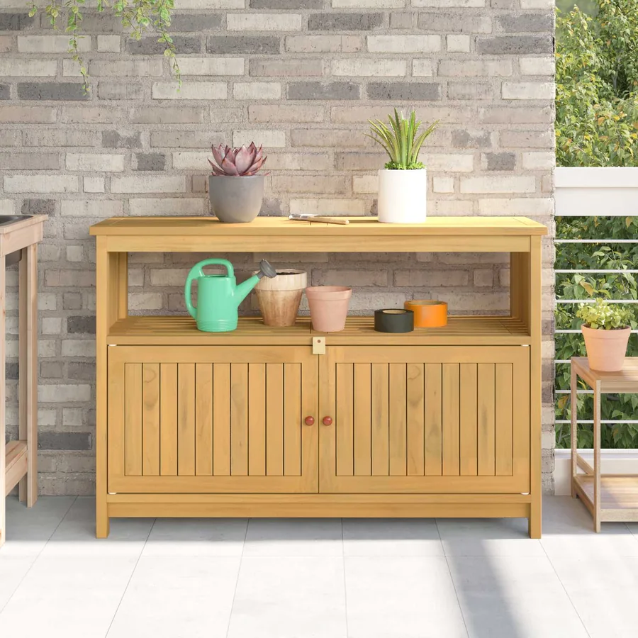 Table console de jardin Acacia clair 110 x 35 x 75 cm
