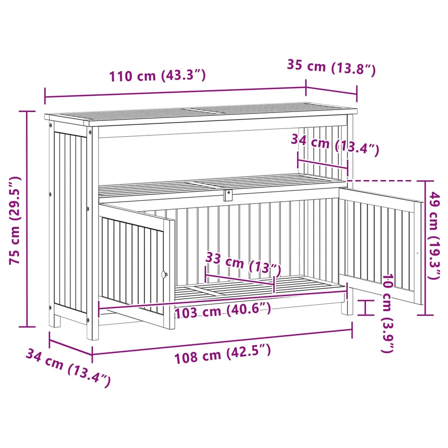 Table console de jardin Acacia clair 110 x 35 x 75 cm - 11