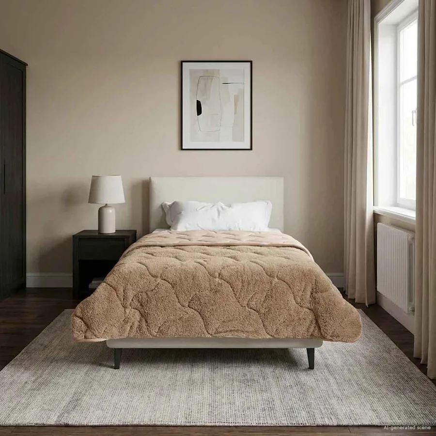 Duvet d'hiver Taupe 155 x 200 cm Microfibre et polaire Teddy - 4