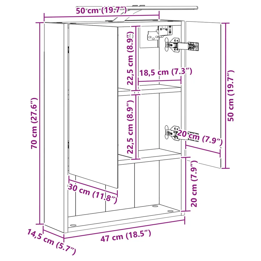 Armoire Miroir de Salle de Bain Chêne artisan 50 x 14,5 x 70 cm - 13