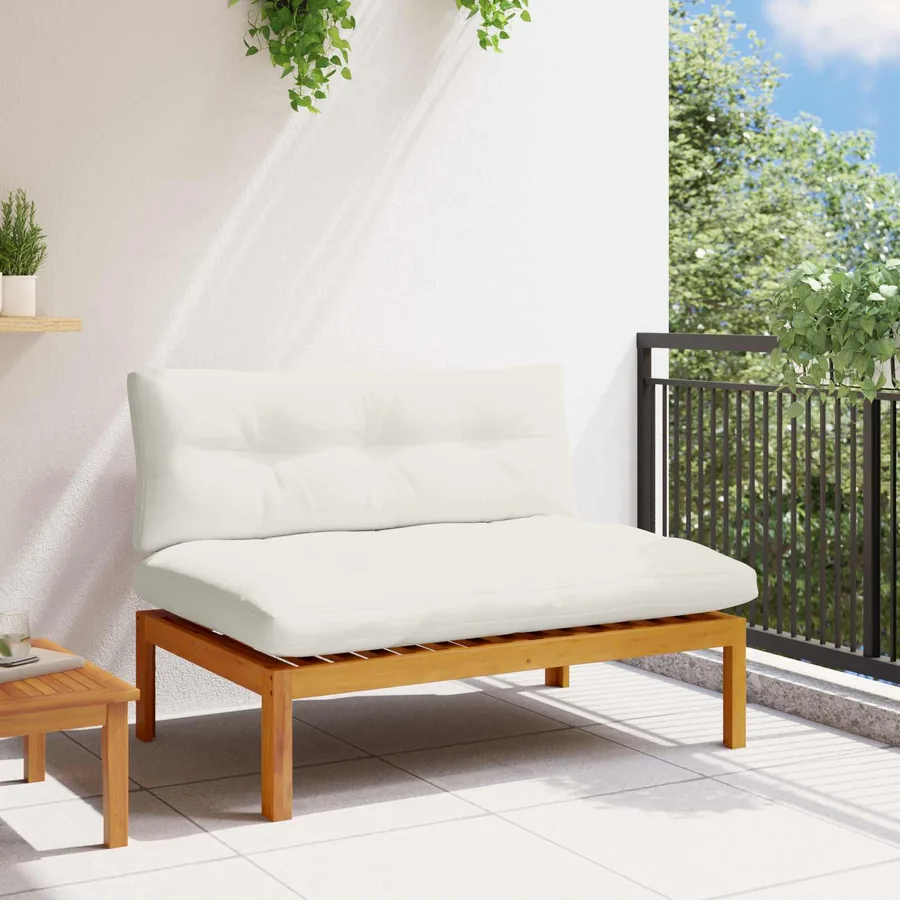 Sofa de jardin milieu Blanc Naturel et Crème Bois d'acacia