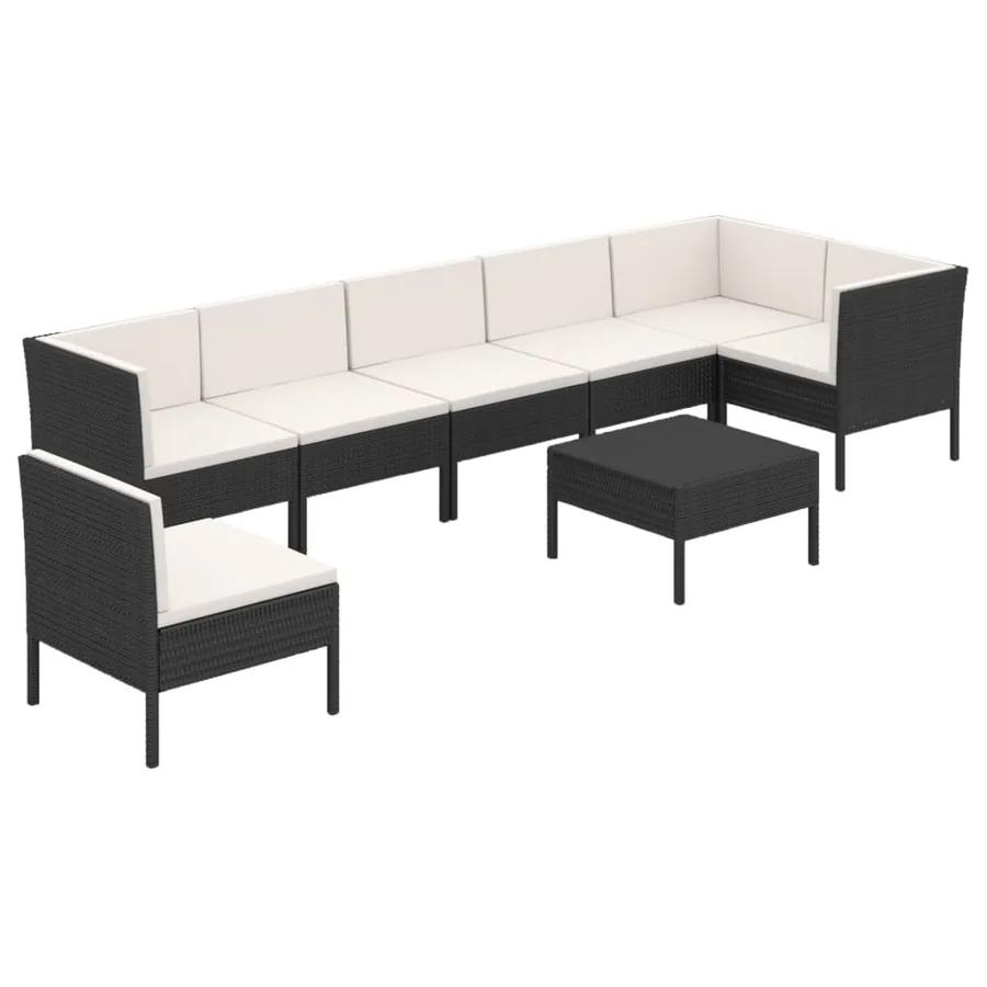 Salon de jardin 8 pcs avec coussins résine tressée noir - 2