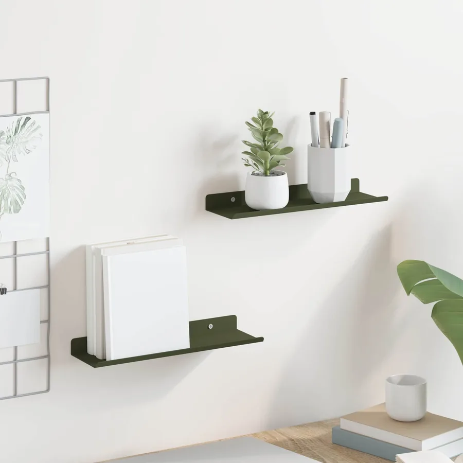 Étagère flottante 2 pcs Vert olive 30 x 9 x 2,5 cm Acier