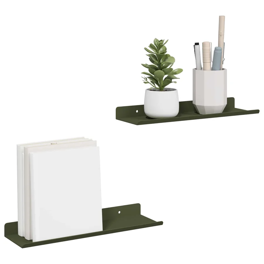 Étagère flottante 2 pcs Vert olive 30 x 9 x 2,5 cm Acier - 3