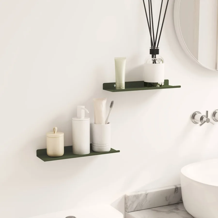Étagère flottante 2 pcs Vert olive 30 x 9 x 2,5 cm Acier - 4