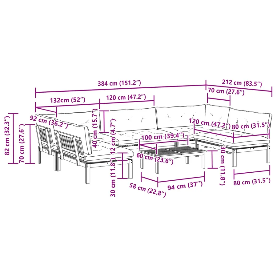 6 Pièce Unité du canapé en palette de jardin - 14
