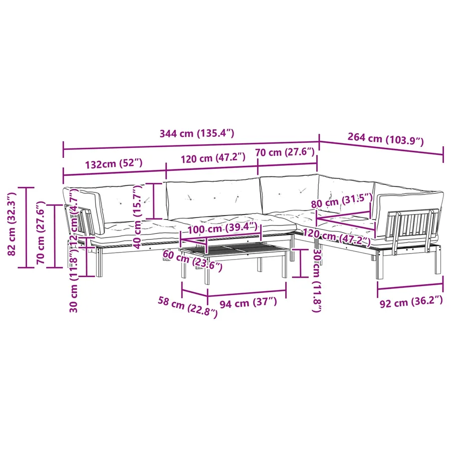 5 Pièce Unité du canapé en palette de jardin - 14