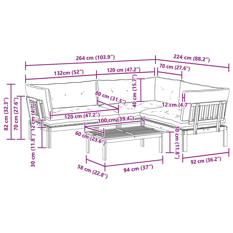 4 Pièce Unité du canapé en palette de jardin - 14