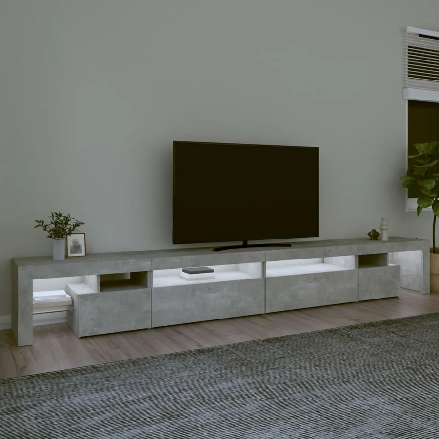 Meuble TV avec lumières LED Gris béton 290x36,5x40 cm - 3