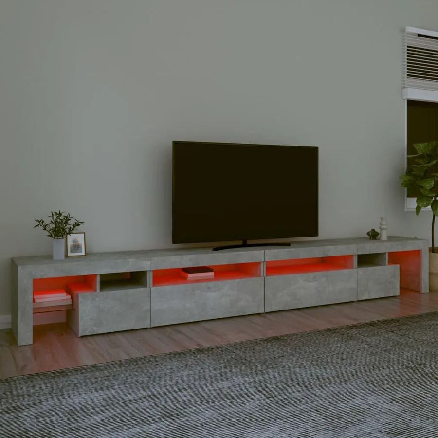 Meuble TV avec lumières LED Gris béton 290x36,5x40 cm - 5