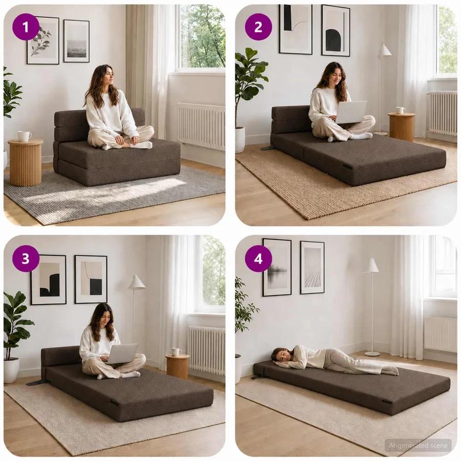 Canapé-lit pliable Taupe 70 x 80 x 60 cm Tissu - 7