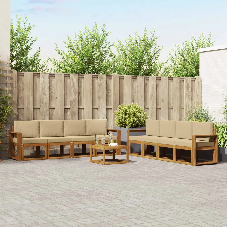 Ensemble de canapés d'extérieur 9 pcs Naturel et Beige