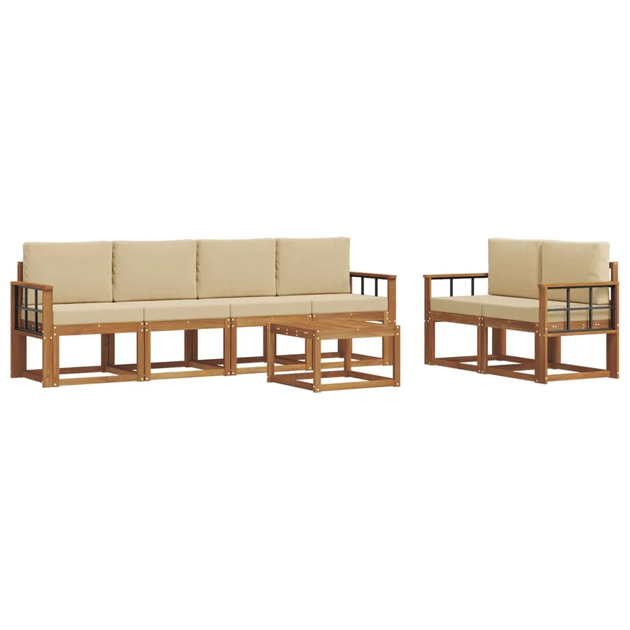 Ensemble de canapés d'extérieur 7 pcs Naturel et Beige - 2