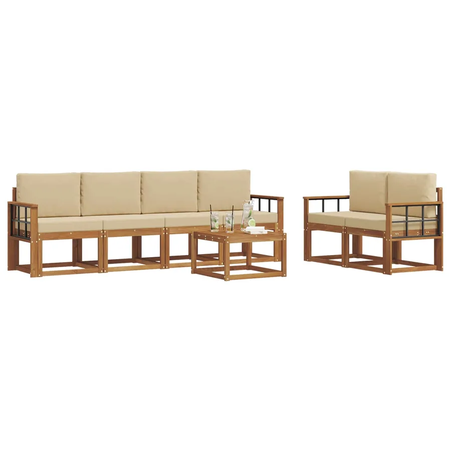 Ensemble de canapés d'extérieur 7 pcs Naturel et Beige - 3