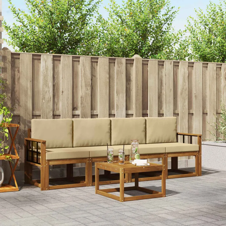 Ensemble de canapés d'extérieur 5 pcs Naturel et Beige