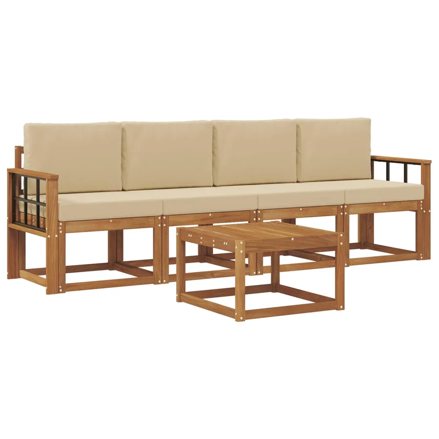 Ensemble de canapés d'extérieur 5 pcs Naturel et Beige - 2
