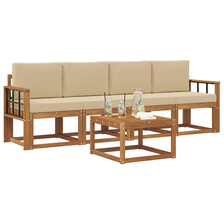 Ensemble de canapés d'extérieur 5 pcs Naturel et Beige - 3