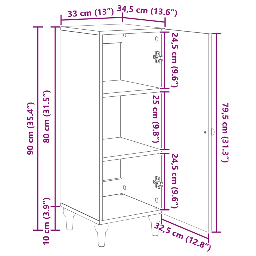 Buffet Blanc 33 x 34,5 x 90 cm Bois d'ingénierie - 12