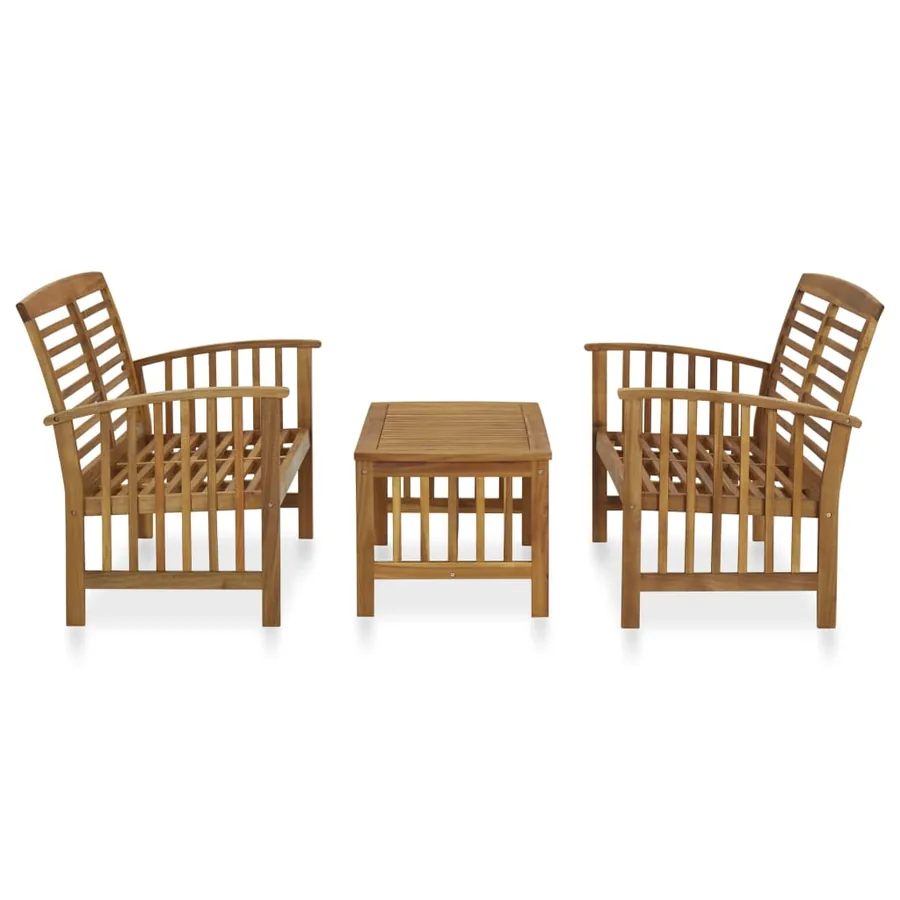 Salon de jardin 3 pcs Bois d'acacia solide - 2