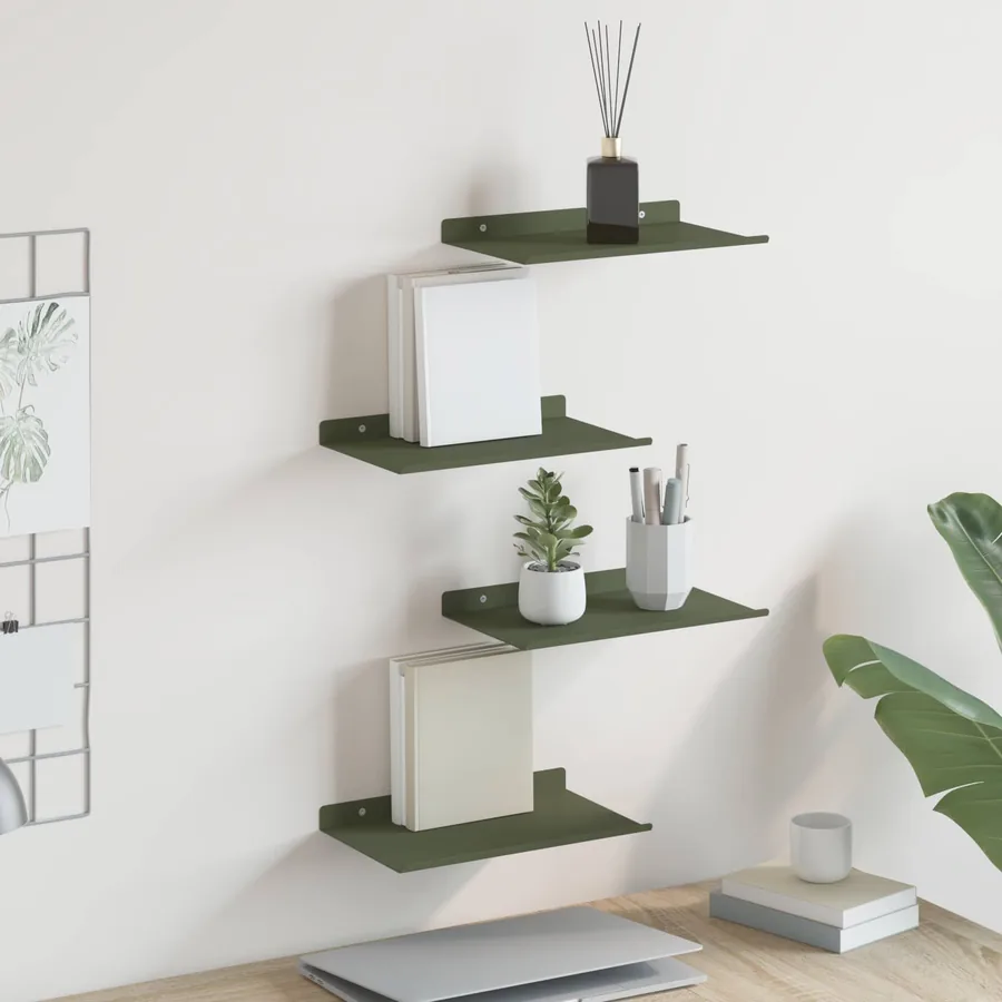Étagère flottante 4 pcs Vert olive 30 x 18 x 2,5 cm Acier
