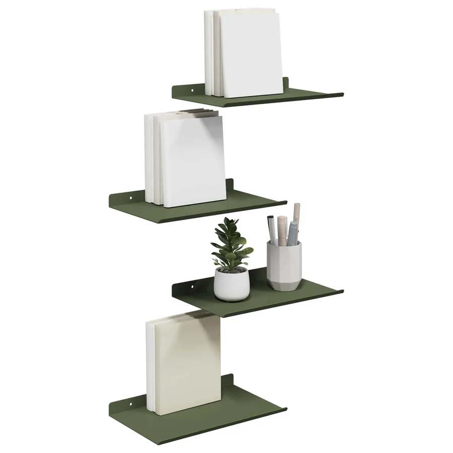 Étagère flottante 4 pcs Vert olive 30 x 18 x 2,5 cm Acier - 3