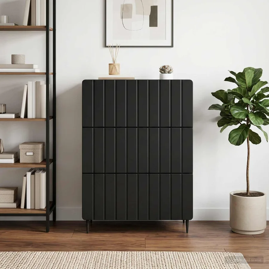 Armoire à tiroirs Noir 66 x 34,5 x 92 cm Bois d'ingénierie - 4