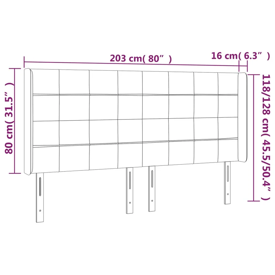 Tête de lit à LED Gris clair 203x16x118/128 cm Velours - 6