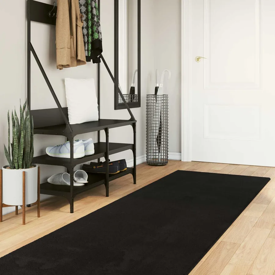 Tapis doux à poils moyens et lavable HUARTE Noir 1000 x 80 cm