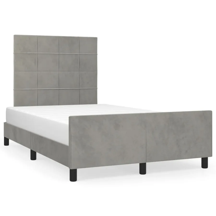 Cadre de lit sans matelas gris clair 120x200 cm velours - 2
