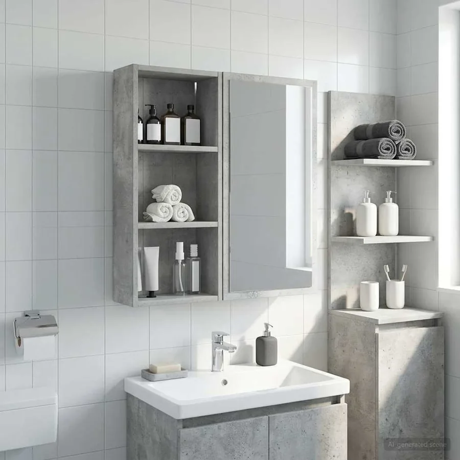 Armoire murale de salle de bain Gris Béton 30 x 14 x 70 cm