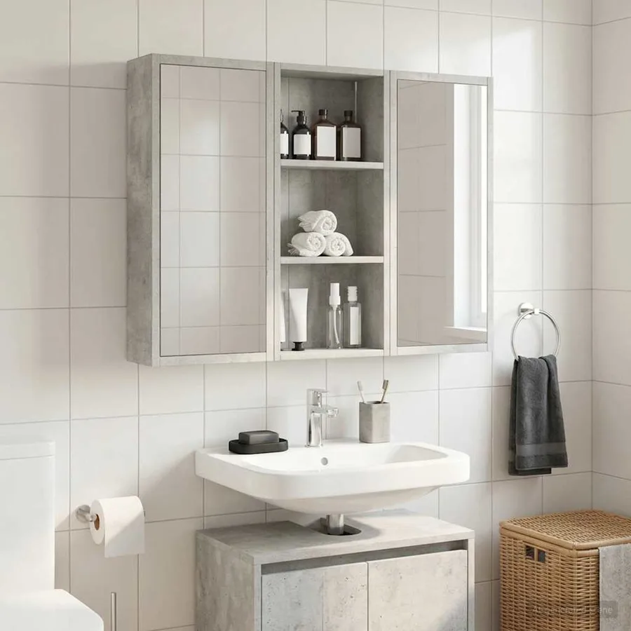 Armoire murale de salle de bain Gris Béton 30 x 14 x 70 cm - 4