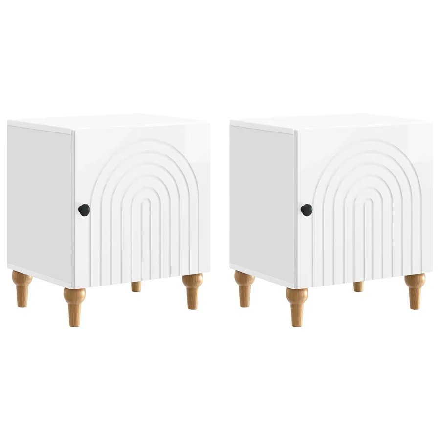 Cabinet de chevet 2 pcs Blanc brillant 43 x 34,5 x 50 cm - 2