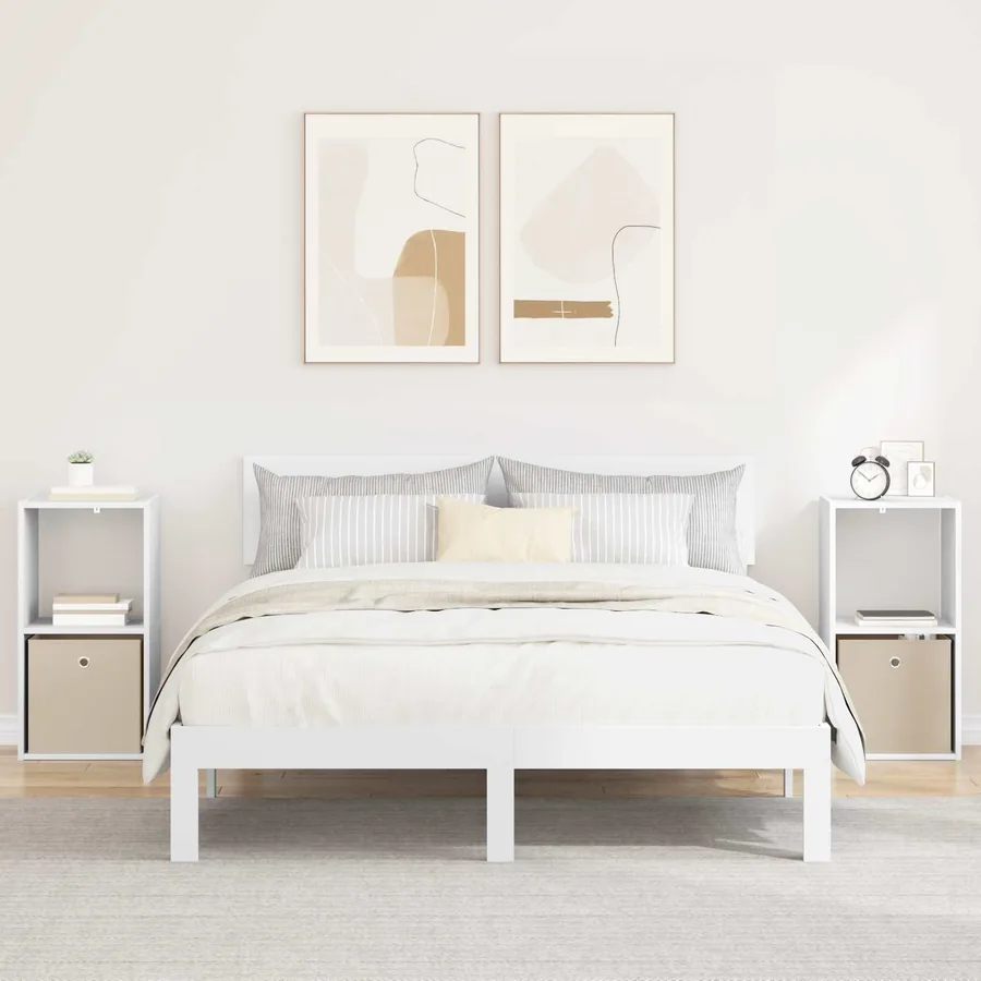 Table de chevet 2 pcs Blanc 35 x 32 x 68,5 cm Bois d'ingénierie