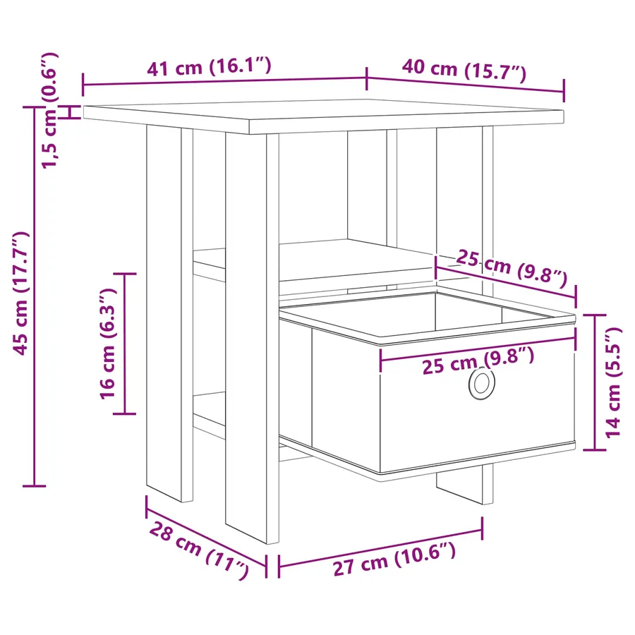 Table de chevet 2 pc Chêne artisanal 41 x 40 x 45 cm - 14