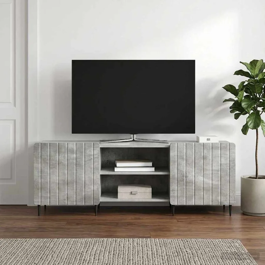 Meuble TV Gris béton 150 x 31 x 52 cm Bois d'ingénierie - 4