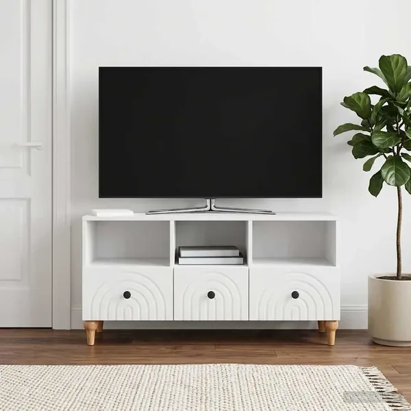 Meuble TV Blanc Brillant 102 x 34,5 x 50 cm Bois d’ingénierie
