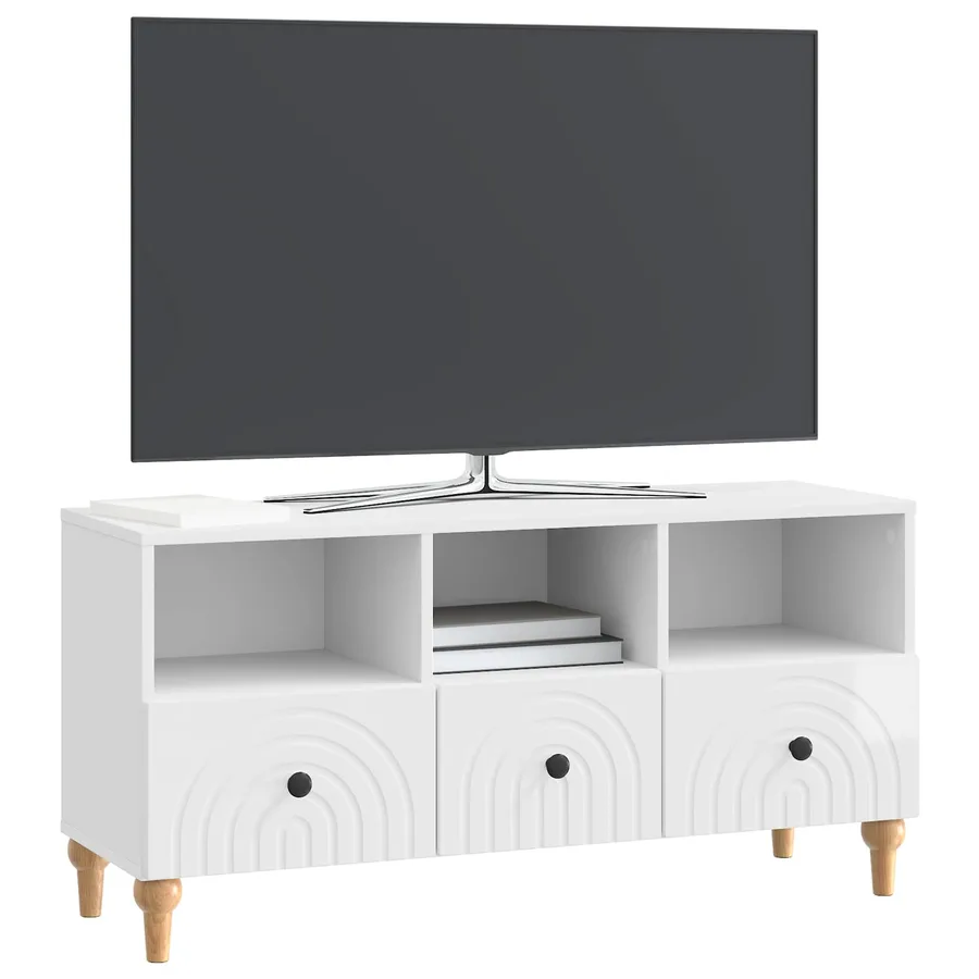 Meuble TV Blanc Brillant 102 x 34,5 x 50 cm Bois d’ingénierie - 3