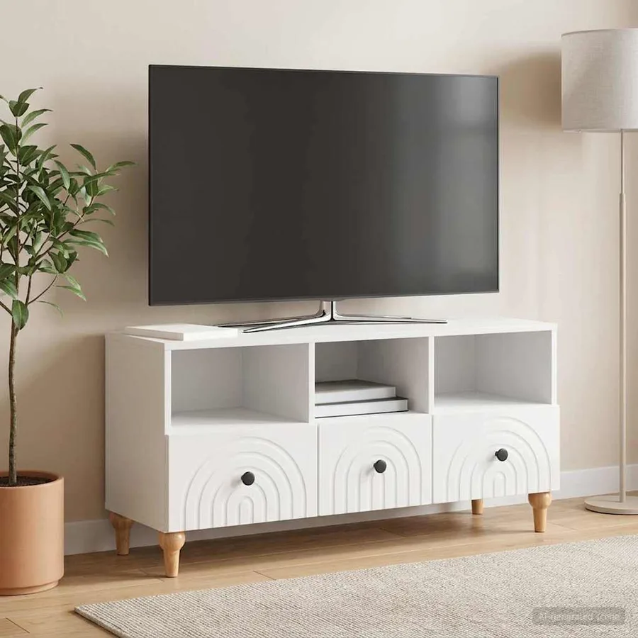 Meuble TV Blanc Brillant 102 x 34,5 x 50 cm Bois d’ingénierie - 4