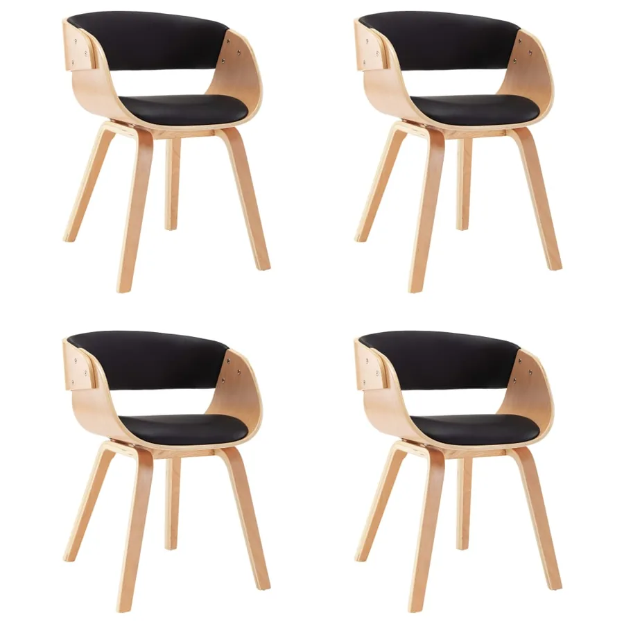 Chaises à manger lot de 4 noir bois courbé et similicuir - 2