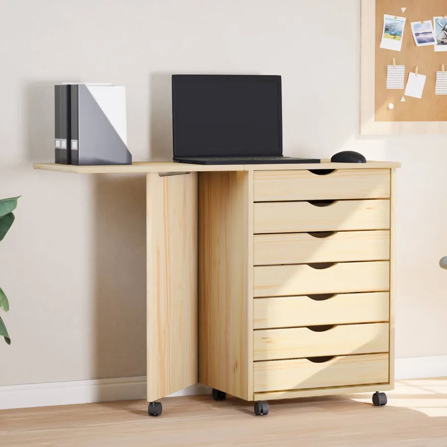 Cabinet roulant avec bureau avec roue MOSS Vernis transparent